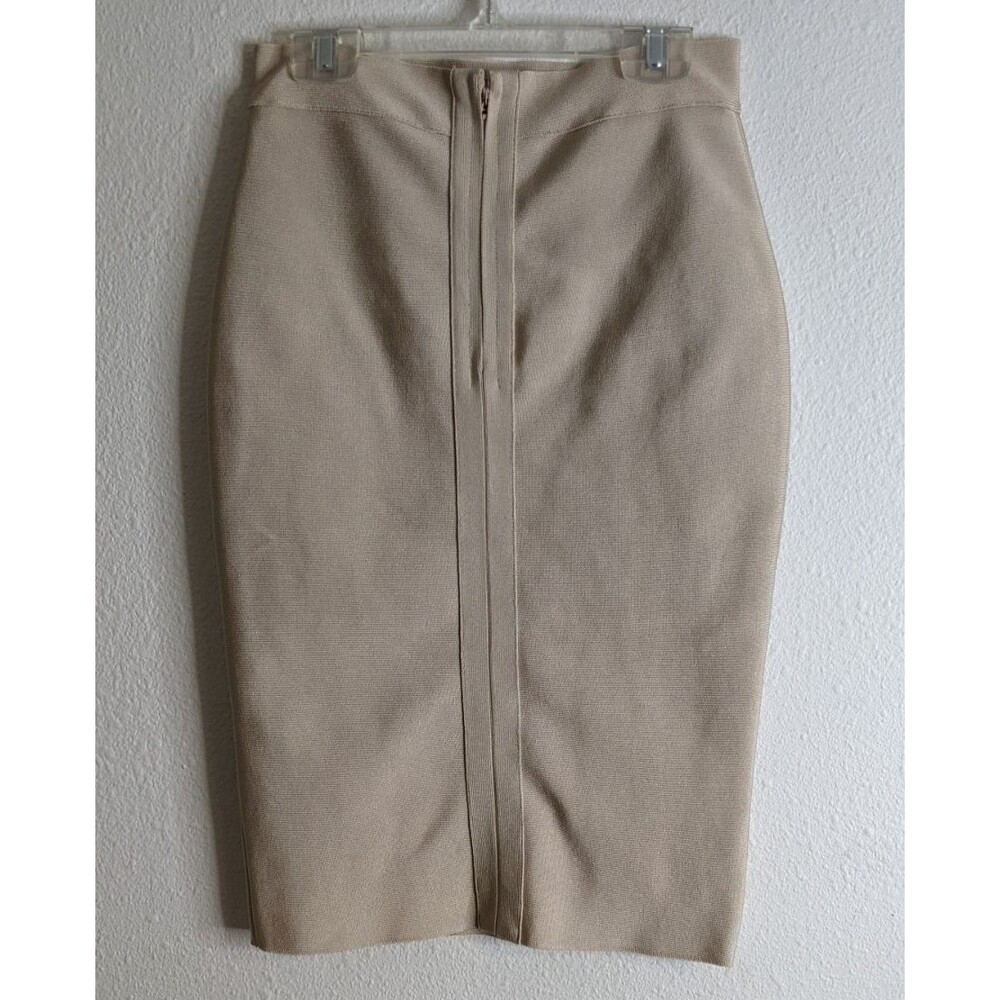 Women's Bodycon Beige Classic Zip Back Stretch Pencil Skirt Size Small - Picture 2 of 6